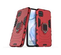 LuluMain Compatible con Huawei P40 Lite, Nova 7i, Nova 6 SE Funda, Anillo Metálico Sujeción Soporte Antichoque Caja (Funciona con el Montaje de Coche Magnético) Doble Capa Case Carcasa (Rojo)