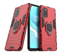 LuluMain Compatible con OnePlus 8T Funda, Anillo Metálico Sujeción Soporte Antichoque Caja (Funciona con el Montaje de Coche Magnético) Doble Capa Case Carcasa (Rojo)