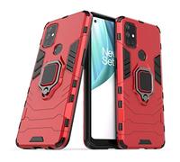 LuluMain Compatible con OnePlus Nord N10 5G Funda, Anillo Metálico Sujeción Soporte Antichoque Caja (Funciona con el Montaje de Coche Magnético) Doble Capa Case Carcasa (Rojo)