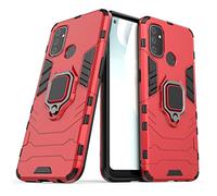 LuluMain Compatible con OnePlus Nord N100 Funda, Anillo Metálico Sujeción Soporte Antichoque Caja (Funciona con el Montaje de Coche Magnético) Doble Capa Case Carcasa (Rojo)