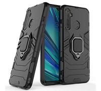 LuluMain Compatible con OPPO Realme 5 Pro, Realme Q Funda, Anillo Metálico Sujeción Soporte Antichoque Caja (Funciona con el Montaje de Coche Magnético) Doble Capa Case Carcasa (Negro)