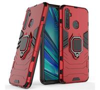 LuluMain Compatible con OPPO Realme 5 Pro, Realme Q Funda, Anillo Metálico Sujeción Soporte Antichoque Caja (Funciona con el Montaje de Coche Magnético) Doble Capa Case Carcasa (Rojo)