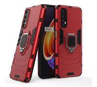 LuluMain Compatible con OPPO Realme 7 Funda, Anillo Metálico Sujeción Soporte Antichoque Caja (Funciona con el Montaje de Coche Magnético) Doble Capa Case Carcasa (Rojo)