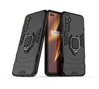 LuluMain Compatible con Realme 6 Funda, Anillo Metálico Sujeción Soporte Antichoque Caja (Funciona con el Montaje de Coche Magnético) Doble Capa Case Carcasa para OPPO Realme6 (Negro)