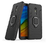 LuluMain Compatible con Redmi 5+ Funda, Anillo Metálico Sujeción Soporte Antichoque Caja (Funciona con el Montaje de Coche Magnético) Doble Capa Case Carcasa para Xiaomi Redmi 5 Plus (Negro)