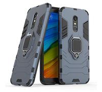 LuluMain Compatible con Redmi 5+ Funda, Anillo Metálico Sujeción Soporte Antichoque Caja (Funciona con el Montaje de Coche Magnético) Doble Capa Case Carcasa para Xiaomi Redmi 5 Plus (Azul Marino)