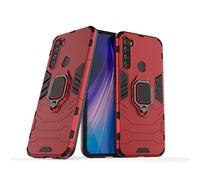 LuluMain Compatible con Redmi Note 8T Funda, Anillo Metálico Sujeción Soporte Antichoque Caja (Funciona con el Montaje de Coche Magnético) Doble Capa Case Carcasa para Xiaomi Redmi Note 8T (Rojo)
