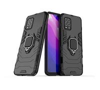 LuluMain Compatible con Xiaomi Mi 10 Lite 5G Funda, Anillo Metálico Sujeción Soporte Antichoque Caja (Funciona con el Montaje de Coche Magnético) Doble Capa Case Carcasa (Negro)