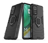 LuluMain Compatible con Xiaomi Mi 10T, Xiaomi Mi 10 T Pro Funda, Anillo Metálico Sujeción Soporte Antichoque Caja (Funciona con el Montaje de Coche Magnético) Doble Capa Case Carcasa (Negro)