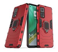 LuluMain Compatible con Xiaomi Mi 10T, Xiaomi Mi 10 T Pro Funda, Anillo Metálico Sujeción Soporte Antichoque Caja (Funciona con el Montaje de Coche Magnético) Doble Capa Case Carcasa (Rojo)
