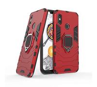 LuluMain Compatible con Xiaomi Mi 8 Funda, Anillo Metálico Sujeción Soporte Antichoque Rígido Caja (Funciona con el Montaje de Coche Magnético) Doble Capa Sólido Case Carcasa para Xiaomi Mi8 (Rojo)