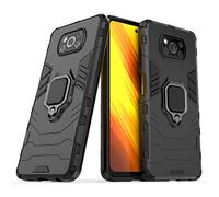 LuluMain Compatible con Xiaomi Mi Poco X3, Mi Poco X3 NFC Funda, Anillo Metálico Sujeción Soporte Antichoque Caja (Funciona con el Montaje de Coche Magnético) Doble Capa Case Carcasa (Negro)