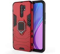 LuluMain Compatible con Xiaomi Mi Redmi 9 Funda, Anillo Metálico Sujeción Soporte Antichoque Caja (Funciona con el Montaje de Coche Magnético) Doble Capa Case Carcasa (Rojo)