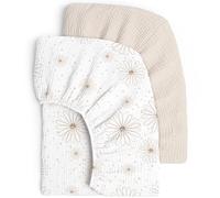 lulumoon Juego de 2 sábanas bajeras ajustables para cama de bebé y cuna de 60 x 120 cm/70 x 140 cm, algodón de muselina, sábanas bajeras ajustables para cuna de viaje (margaritas blancas, 70 x 140 cm)