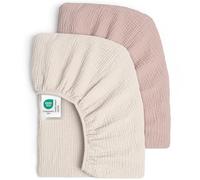 lulumoon Juego de 2 sábanas bajeras ajustables para cama de bebé y cuna de 60 x 120 cm/70 x 140 cm, de algodón de muselina, sábanas bajeras ajustables para cuna de bebé y cuna (crema arena, 60 x 120