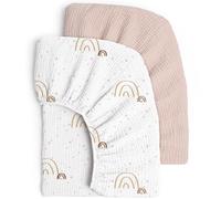 Juego de 2 sábanas bajeras Ajustables para niños, algodón de Muselina, sábanas bajeras Ajustables para Cuna y Cuna de 60 x 120 cm/70 x 140 cm, sábana Bajera Ajustable para Cuna de Viaje, sábanas