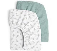 lulumoon Juego de 2 sábanas bajeras ajustables para niños, de algodón de muselina, para cuna y cuna de 60 x 120 cm/70 x 140 cm, para cuna de viaje, sábana bajera, sábana bajera ajustable para cama