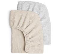 lulumoon Juego de 2 sábanas bajeras ajustables para niños, de algodón de muselina, para cuna y cuna de 60 x 120 cm/70 x 140 cm, para cuna de viaje, sábanas bajeras de lino (gris crema, 60 x 120 cm)