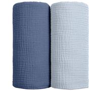 lulumoon - Manta de pañales para bebé, Manta de algodón para bebé, 2 Unidades, Color Azul