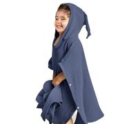 lulumoon Poncho de baño infantil con capucha para bebé, 100% muselina, algodón, toalla de bebé con capucha, poncho, toalla de baño para niños y bebés, 60 x 60 cm, (azul