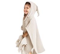 lulumoon Poncho de baño infantil con capucha para bebé, 100 % muselina, algodón, toalla de bebé con capucha, poncho, toalla de baño para niños, 60 x 60 cm, (crema