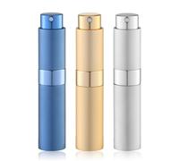 Lulupack 10ml Atomizador de perfume, Botella de Spray de Viaje Para Colonia, Pulverizador Portátil Recargable (3 piezas,Oro, Plata, Azul)