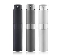 Lulupack 10ml Atomizador de perfume, Botella de Spray de Viaje Para Colonia, Pulverizador Portátil Recargable (3 piezas, Negro, Plateado, Gris)