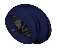 LULUSILK Gorro de dormir con forro de seda de morera, no más cabello encrespado y enredado, permanece en toda la noche, envoltura de seda ajustable para dormir, azul marino, paquete de 1 unidad