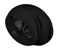 LULUSILK Gorro de seda de morera 100 % para dormir para mujeres y hombres, no más cabello encrespado, gorro de dormir de seda real para cabello rizado, negro, paquete de 1