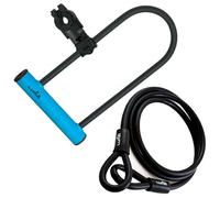 LUMA 35 HU + Loop + Soporte Candado de Horquilla para Bici con Cable de Acero 10 mm x 120 cm y Soporte para Cuadro, Acero Endurecido (Azul)