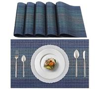 Lumaca Juego de 6 Manteles Individuales Lavables, (70% PVC y 30% Poliéster) Salvamanteles Individuales, Fácil Limpieza, Antideslizantes, Resistentes al Calor, Ideales para la Mesa de la Cocina,Azul