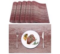 Lumaca Manteles Individuales Lavables, Juego de 6 Salvamanteles Individuales (70% PVC y 30% Poliéster), Fácil Limpieza, Antideslizante, Resistente al Calor, para Mesa de Cocina,Vino Rojo