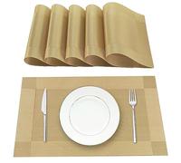 Lumaca Manteles Individuales Lavables, Juego de 6 Salvamanteles Individuales en 70% PVC y 30% Poliéster, Antideslizantes, Resistentes al Calor, para Mesa de Cocina,Oro