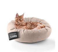 Lumaland Cama para Gatos de Pana, diámetro de 60 cm, Base Antideslizante, Accesorios para Gatos con Relleno Suave y Funda de Pana, Todas Las Piezas Lavables | Cesta para Gatos con Cremallera y Borde