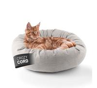 Lumaland Cama para Gatos de Pana, diámetro de 60 cm, Base Antideslizante, Accesorios para Gatos con Relleno Suave y Funda de Pana, Todas Las Piezas Lavables | Cesta para Gatos con Cremallera y Borde