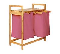 Lumaland cesto de ropa sucia de bambú con 2 bolsas de ropa sucia extensibles | Tamaño aprox. 73 cm de alto x 64 cm de ancho x 33 cm de profundidad [rosa]