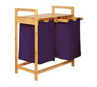 Lumaland cesto de ropa sucia de bambú con 2 bolsas de ropa sucia extensibles | Tamaño aprox. 73 cm de alto x 64 cm de ancho x 33 cm de profundidad [Morado]