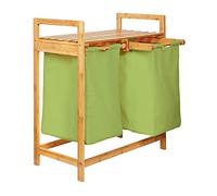 Lumaland cesto de ropa sucia de bambú con 2 bolsas de ropa sucia extensibles | Tamaño aprox. 73 cm de alto x 64 cm de ancho x 33 cm de profundidad [Verde]