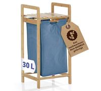Lumaland Cesto para la colada de bambú | Cesto para la colada con bolsa de lavandería extensible, bambú renovable, caja de madera estrecha, pequeña | cesto para la ropa sucia con estante | contenedor