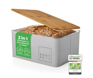 Lumaland Cuisine - Caja de pan (30,5 x 23,5 x 14 cm), diseño de pan, color gris claro