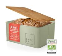 Lumaland Cuisine Panera | Panera de Metal con Tapa de Bambú | Panera Rectangular 30,5 x 23,5 x 14 cm | 2en1 Panera y Tabla de Cortar [Verde Menta]