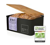 Lumaland Panera Vintage en Metal con Tapa en Bambú - Recipiente para Guardar el Pan con Tabla De Cortar - Caja de Almacenamiento para Cocina - Rectangular/Negro