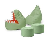 Lumaland Juego de puf infantil Dino, 4 piezas, puf para exterior e interior, sillón o sofá infantil con relleno, ideal para habitación infantil, 1 dinosaurio, 1 monstruo y 2 puf