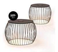 LUMALAND Mesa Auxiliar Juego de 2 Mesa Cesta Metal Mesa Iluminada Luz LED Solar