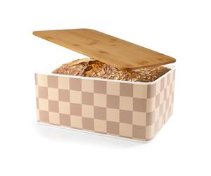 Lumaland Panera Cuisine en moderno diseño de cuadros de metal con tapa de bambú | Panera rectangular - 8 L | Tapa de madera multifuncional - Fiambrera 2 en 1 y tabla de cortar