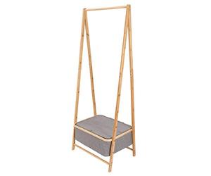 Lumaland Perchero de Pie Burro de Bambú - Mueble Recibidor de Madera con Zapatero - Colgador de Ropa con Estante Integrado - Estable y Resistente - 159 x 60 x 45 cm/Gris