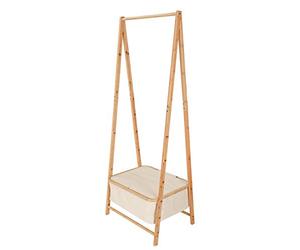 Lumaland Perchero de Pie Burro de Bambú - Mueble Recibidor de Madera con Zapatero - Colgador de Ropa con Estante Integrado - Estable y Resistente - 159 x 60 x 45 cm/Beige