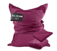 Lumaland Puf Classic XXL All-in-One Set | Puf gigante XXL con funda de pana y exterior para interior y exterior | Sofá Sillón con relleno EPS empaquetado de forma segura en el saco interior - Fundas