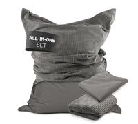 Lumaland Puf Classic XXL All-in-One Set | Puf gigante XXL con funda de pana y exterior para interior y exterior | Sofá Sillón con relleno EPS empaquetado de forma segura en el saco interior - Fundas