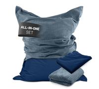 Lumaland Puf Classic XXL All-in-One Set | Puf gigante XXL con funda de pana y exterior para interior y exterior | Sofá Sillón con relleno EPS empaquetado de forma segura en el saco interior - Fundas